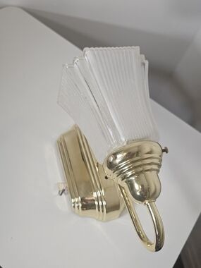 Gold Wall Sconce with White Ribbed Glass Shade - Home Party Supplies